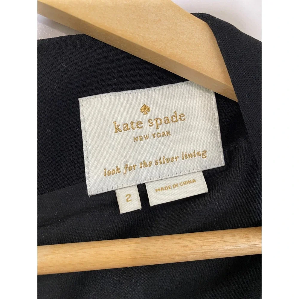 Kate Spade New York EUC Black Drop Waist Flounce Hem Dress 3/4 Sleeve Size 2 LBD